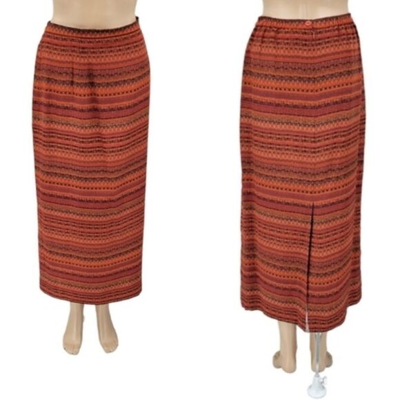 Plaza South Vintage Silk Burnt Rust Orange Maxi Skirt Blouse Matching Set - Picture 8 of 15
